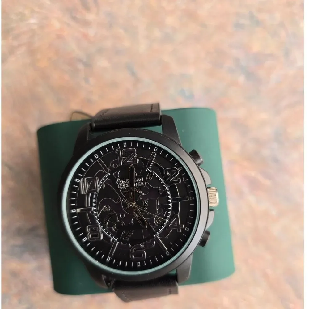 AmericanExchange Stylish men water resistant quartz black watch adjustable strap